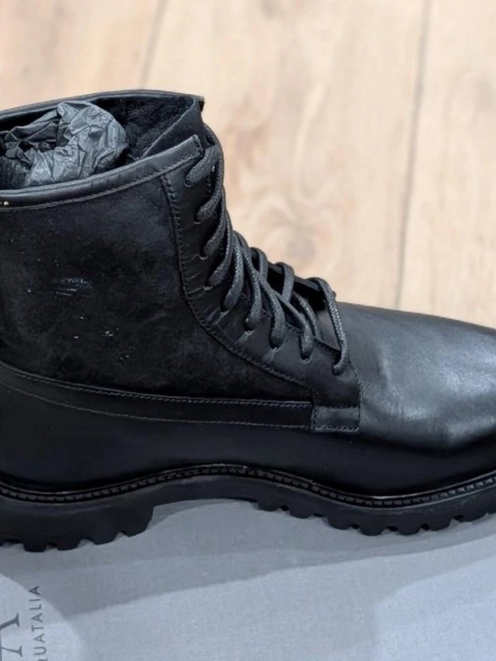 $625 Mens Aquatalia "Gitano" Leather/Shearling Lace Up Combat Boots Black 10.5 - Picture 5 of 7